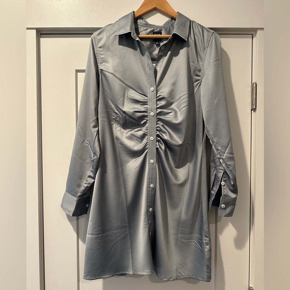 GAP NWT Satin Ruched Mini Shirt Dress